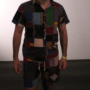 Multi-colored shirt and shorts set.